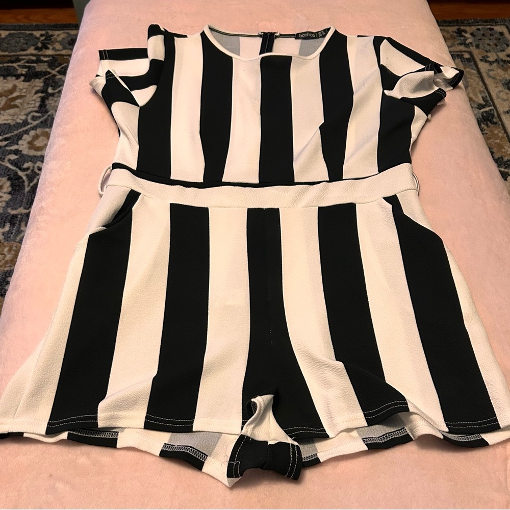 Chic Black and White Striped Romper